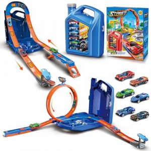 Charmofun Piste de Course 2 en1, Circuit Voiture Enfant avec 6 Voitures, Bboîte Rangement, Piste de Voiture avec Looping et U Track, Portable Jouet Circuit Voiture pour Enfants de 3+ Ans (Bleu) (Pulsepoint Market Kft., neuf)