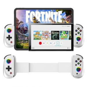 Manette de jeu pour iPad/Tablette, manette de jeu sans fil pour iPhone, manette t&eacute;lescopique Bluetooth RGB pour Android/iOS/PC/Smart Phones pour 13-25cm Parfait pour COD/Genshin, Direct Play (blanc) (Wanguan Direct, neuf)