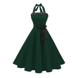 Timormode Robe R&eacute;tro Vintage Femme Ann&eacute;e 40 50 60 Robe de Cocktail Rockabilly D&eacute;collet&eacute; 10212Dark Green L (Timormode, neuf)