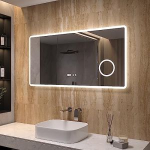 SANYROI Miroir de Salle de Bain avec Éclairage 120x60 cm, Anti-buée, Loupe 3X, Dimmable, Horloge, Fonction Mémoire, IP44, LED Miroir Couleur-Blanc Froid 6400K (SANYROI SASU, neuf)