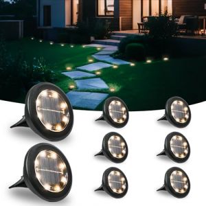 Hqynss Lot de 8 Lampe Solaire Exterieur Au Sol, 8 LED Jardin Lumiere Solaire Ext&eacute;rieur, Lumi&egrave;re Solaire IP65 &Eacute;tanche Longue Dur&eacute;e de Vie, Spot Solaire pour Chemins Pelouse All&eacute;e Terrasse, Blanc Chaud (HF Daily Necessities, neuf)