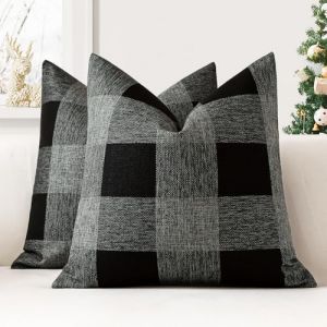 JOTOM Lot de 2 Housses de Coussin 40x40 cm de Plaid Classique de Noël Housses de Coussin Maison de Campagne Taie d'oreiller Décoratifs pour Canapé, Salon et Lit(Noir Gris) (Jotom Europe, neuf)