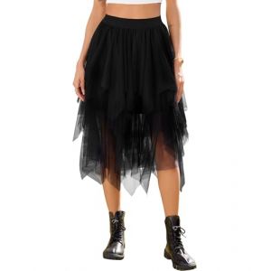 Lovasy Jupe Tulle Femme Mi Longue Jupe Tutu Asym&eacute;trique A-Line Taille Haute &Eacute;lastique Robe Tutu pour Carnaval Halloween Daily Prom Party,A-Noir,S/M (Lovasy Direct, neuf)