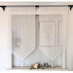 Vordesack Lot de 2 panneaux jacquard avec pompon - Rideau brise-bise court avec broderie - Motif &agrave; rayures - Avec cordon de serrage - 120 x 80 cm (H x l) - Rayures (meinhause, neuf)