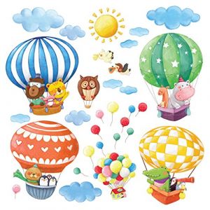 DECOWALL DA-1406B Tierhei&szlig;luftballons Hei&szlig;luftballons Flugzeuge Tiere Wandtattoo Wandsticker Wandaufkleber Wanddeko f&uuml;r Wohnzimmer Schlafzimmer Kinderzimmer (FR DECOWALL, neuf)