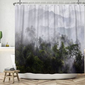 Bovlleetd 152x183cm Brume forêt Rideau de Douche Paysage Naturel Rideau de Salle de Bain Montagne dans Le Brouillard Rideau de Douche étanche Baignoire Rideau Crochets (Bettershangmaoyouxiangongsi, neuf)