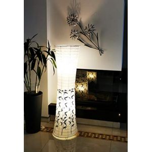 Trango 1217 lampadaire design lampe en papier de riz avec décor motif bambou *BEIJING* lampadaire 125cm de haut, lampe décorative de salon, lampadaire avec abat-jour avec 2x douille E14 sans ampoule (Trango-Brilon, neuf)