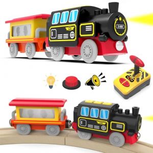 LiRiQi Train électrique télécommandée Enfant Locomotive à Piles à Vapeur, Ensemble de Train à Grande Vitesse à Moteur, Train Bois Magnétique Compatible avec Thomas Brio, Jouet pour Tout-Petits Enfants (LimitLes, neuf)