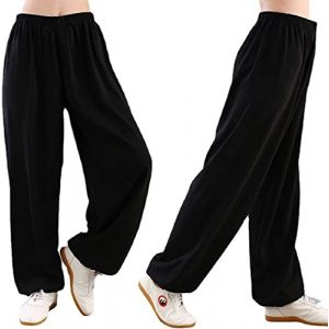 Pantalon de Tai Chi Unisexe Couleur Unie Loisirs Coton et Soie Costume Chinois pour Tai Chi and Wing Chun Taille Elastique Tenue de Tai Chi pour la M&eacute;ditation et Le Qigong,001,XXS (ZSZMD, neuf)