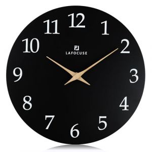 Lafocuse 30cm Horloge Murale Noir Bois Silencieuse, Design Moderne Pendule Murale Facile &agrave; Lire, sans Tic Tac D&eacute;coration pour Salon Cuisine Chambre Bureau (QuareBest, neuf)