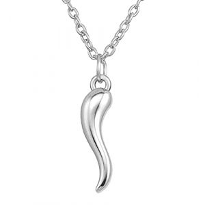 Amaxer Collier avec pendentif en corne italienne Cornicello porte-bonheur pour homme et femme (argent) (amaxer, neuf)