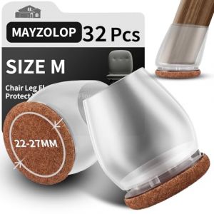 MAYZOLOP 32 Pièces Protege Pied de Chaise en Silicone, 1in Transparent Tampon Chaise pour Pieds inclinés, Bouchons de Pieds de Chaises avec Tampons en Feutre,Pas de Rayures, Pas de Bruit (MAYZOLOP-FR, neuf)