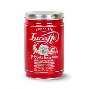 Lucaffè - Boîte à 22 capsules compostables compatible avec Nespresso machine a café, Pulcinella | Torréfaction Foncé | Goût corsé et liquoreux | Arôme intense et enveloppant (Lucaffé, neuf)
