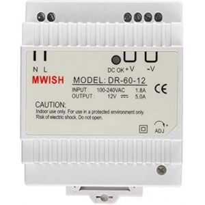 TMEZON Transformateur modulaire Modulo 12V/5.0A pour Visiophone 4 Fils 12V,DR-60-12 DIN Bloc d'alimentation &Eacute;lectrique 100-240V AC/1.8A Power Supply Usage Professional pour Tableau &eacute;lectrique (XLY TECH, neuf)