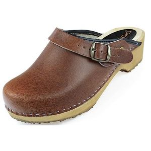 APREGGIO Sabot Femme Bois et Cuir - Sabots Femme Bois - Sabot Cuir Femme Confortable - Sabot Jardin Femme - Chaussures Femme Confort (Apreggio11, neuf)