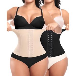 Femme Gaine Amincissante Ventre Plat Invisible Corset Minceur Ceinture Amincissante Waist Trainer Post Partum Serre Taille Body Sculptant Invisible Sport (Noir+Beige,XL) (YARRCO, neuf)