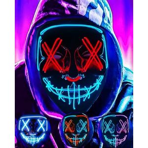 DWTECH LED Masque Halloween – Masques lumineux à LED avec fil électroluminescent pour bal masqué, cosplay, masque lumineux pour enfants, hommes, femmes, Halloween, festival, fête (woooap, neuf)