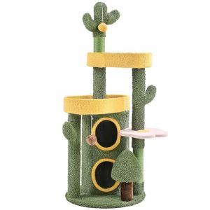 Abician Arbre à Chat Cactus en Tissu Moppy Tour pour Chat Cachette Perchoirs Poteaux avec Griffoirs en Sisal Jouets 123 cm (Abician FR, neuf)