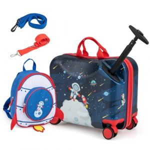 DREAMADE Valise Roulette Enfant 18" et Sac &agrave; Dos 12" avec Bandouli&egrave;re R&eacute;glable Bagage Cabine Enfant 3+Ans avec Roues Pivotante 360&deg; Bagage &agrave; Main Fille et Gar&ccedil;on Charge 50KG+8KG (Astronaute) (DREAMADE, neuf)