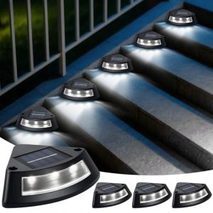 Qoosea Lampe Solaire Exterieur Escalier, Lot de 4 IP65 Étanche Lumiere Solaire Exterieur Jardin, LED Blanc Escalier Éclairage Lumière pour Jardin Chemin Allée Patios Sol Terrasse Marches Noël (lysmuk, neuf)