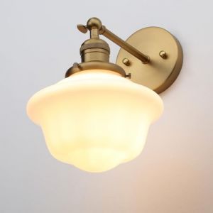 Pathson 1-Lumière Applique Murale, Luminaire Mural Industriel, Prise E27, Abat-jour en Verre Blanc Laiteux Lampe Murale pour Salle de bain, Miroir de Courtoisie, Chambre à Coucher, Cuisine (Antique) (Pathson (Europe), neuf)
