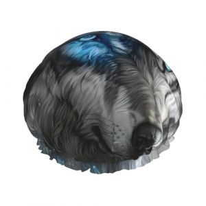 Bonnet de douche double imprimé loup aux yeux bleus, bonnet de douche pour le bain, bonnet de douche pour femme et homme, pour salon, usage domestique (New poster, neuf)