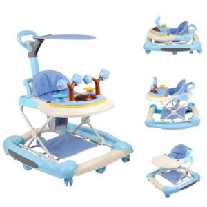 OHMG Trotteur Babywalker 5 en 1 Chariot d'éveil et de marche Trotteur,Fonction basculante Transat avec roulettes,Lumière,Musique,Aire de jeu Table à manger Trotteur Pliable (jusiZL, neuf)