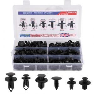 190 Pièces Clips de Fixation Voiture Rivet Plastique, 6 Tailleplastique Noir Agrafe Carrosserie, Clips Voiture Universel, Remaches Plastico, pour Pare-Chocs, Auto Voitures Panneaux Garnitures (xinshuoxin, neuf)