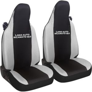 Susy Shop Housses de si&egrave;ge auto compatibles pour Smart fortwo, 450 451 et 453, lot de 2 housses avant, avec logo auto brod&eacute; sur le dossier, fabriqu&eacute; en Italie (noir/gris clair) (Susy Shop, neuf)