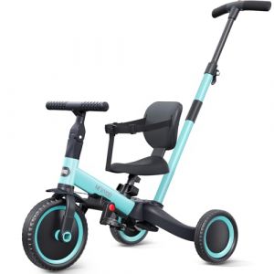 newyoo Tricycle draisienne 5 en 1, Tricycle de 1 à 3 Ans, Tricycle pour Enfants avec Barre de poussée, vélo pour Enfants, draisiennes, Guidon, Barres de sécurité, TR007, Bleu (NEWYOO-EU, neuf)
