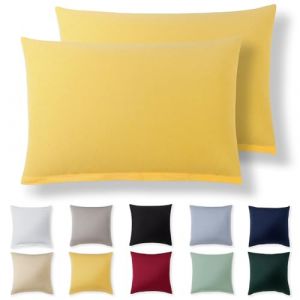 Alreya Taie Oreiller 50x70 Coton (Lot de 2) - Jaune - 100% Jersey Coton, Housse de Coussin 50x70 cm, Taies d'oreiller en Jersey avec Fermeture éclair 50 x 70 cm (DT TEXTILE GmbH, neuf)