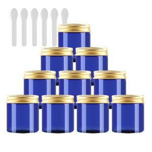 PQPAUTY 12 Pi&egrave;ces Vides Petit 80 ml Bleu Cosm&eacute;tique Pot en Plastique avec Couvercle Or 80 g Pots de Cosm&eacute;tique Cr&egrave;me de Bouteille Contenant avec 6x Spatules (BEAUTYVALLEYEU, neuf)