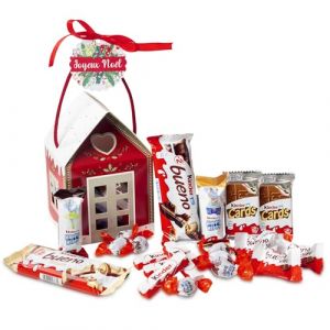 Onza Coffret cadeau de bonbons Kinder Bueno. Cadeau original de chocolat à offrir pour Nöel. Assortiment de chocolats en forme de maison rempli de chocolats Kinder Bueno, Happy Hippo, Chocobons. (Onza, neuf)