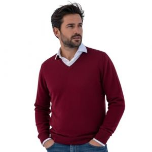 Marenza Col en V pour Homme à Manches Longues en Cachemire en Soie fabriquée en Italie, Bordeaux, XXL (Bo.MA., neuf)