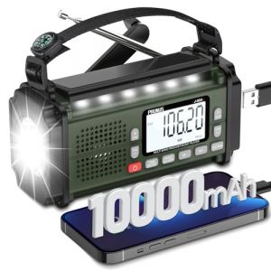 Radio Portable, PRUNUS J-924 Solaire Dynamo 10000mAh, Radio Survie avec Piles et Manivelle, Panneau Solaire, Réveil, Chargeur USB-C, Lampe de Poche et Lecture, Alarme SOS d'urgence (PRUNUS, neuf)