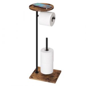Porte-Rouleau de Papier Toilette sur Pied avec étagère de Rangement supérieure, Distributeur de Papier Toilette sur Pied au Sol 4 Rouleaux de réserve (Planche de Bois Ronde Marron) (Nandae, neuf)