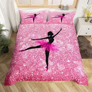Homewish Housse de Couette Danseuse de Ballet pour Fille, Parure de Lit 220x240 Ballerine Dansante pour Enfants Adolescents Femmes Adultes, Ensemble de Literie Paillettes Roses, 3 Pièces (Suzhou yiyanyun e-commerce Co., Ltd, neuf)