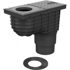 SaniVia Siphon de gouttière DN 110/125 - avec Couvercle Excentrique - Résistant à la Chaleur jusqu'à 90 °C - Siphon Anti-odeurs et Anti-saleté - Diamètre 75-125 mm - Polypropylène Noir (HARKO s.r.o., neuf)