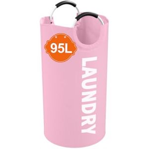 IHOMAGIC 95L Pliable Corbeille a Linge, Grande Panier a Linge avec Poign&eacute;e Souples, Portable Sac &agrave; Linge en Tissu Oxford, Multifonctionnel Sac de Rangement pour le Jouet et le Tapis de Yoga, Rose (LINGKE-EU, neuf)