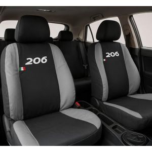 Lupex - Housses de Siège Auto Compatibles pour 206, Noir Gris Clair, Made in Italy, Avant-Arrière, Tissu Polyester (LUPEX SHOP, neuf)