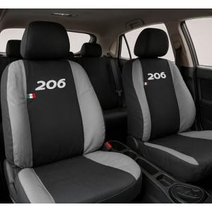 Auto Accessori Lupex - Housses pour siège Auto, compatibles Housses de siège Auto pour 206, Noir Gris Clair, Made in Italy, Avant-arrière, Tissu Polyester, Housses intérieures Auto (LUPEX SHOP, neuf)