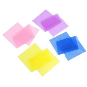 HEMOTON Lot de 4 Moufles Exfoliants en Nylon Filet Extensible 80X30 CM Serviette Exfoliante Corps Sauna Moufles de Toilette Gommage Corporel Couleurs Assorties Bleu Jaune Rose Violet (Heather Healy, neuf)