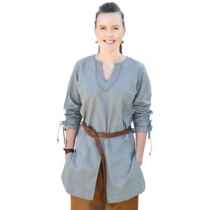 Battle-Merchant Tunique m&eacute;di&eacute;vale Ylva pour Femme, Chemise cintr&eacute;e du d&eacute;but m&eacute;di&eacute;val, Tenue de Tortue, Taille LARP, Viking, Pirate (FR/ES, Alpha, M, Regular, Regular, Bleu Gris) (Vehi-Mercatus, neuf)