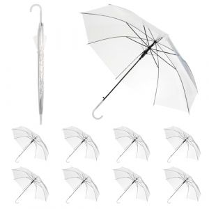 10 Parapluies Transparents 95 cm pour Mariage &ndash; Grand Parapluie Cloche Blanc Transparent avec 8 Baleines et Poign&eacute;e Semi-Automatique pour Femme, Homme, Mari&eacute;e, Demoiselles d'Honneur, F&ecirc;te (CODOHI-UK, neuf)
