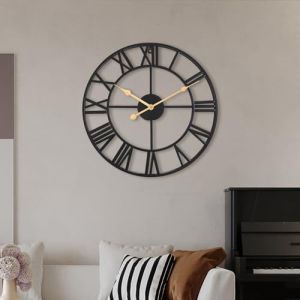ACCSHINE Grande Horloge Murale sans tic-tac - Silencieux - 60 cm - Chiffres Romains - Horloge Murale à Quartz - Fonctionnement Facile à Lire - pour Chambre à Coucher, Cuisine, Chambre à Coucher, (Tychelife-EU, neuf)