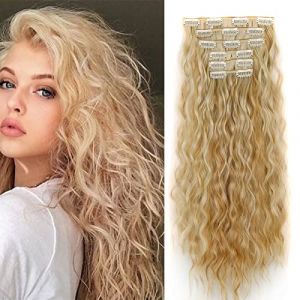 Gairyan Extension a Clip Cheveux Naturel Boucl&eacute;e 50cm 6PCS Extension de Cheveux &agrave; Clips Rajout Cheveux Synth&eacute;tique Postiche Cheveux Long Extensions de Cheveux Ondul&eacute;s - Blond fonc&eacute; & Blond d&eacute;color&eacute; (Gairyan, neuf)