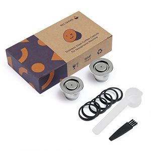 Tasse à capsule de café rechargeable, capsules de café en acier inoxydable pour Nespresso, compatible avec la machine à café Nespresso (2 tasses + 5 joints toriques en silicone de rechange) (RECAFIMIL-FR, neuf)