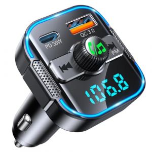 Glangeh 2025 Bluetooth Voiture [Micros Doubles Puissants], Transmetteur FM Bluetooth 5.3 & Charger Rapide Voiture PD 36W+QC3.0 18W, Adaptateur Radio Voiture, Appels Mains Libres, Amplis Stéréo Voiture (Glangeh FR DIRECT, neuf)