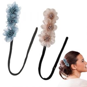 LAJUP 2 Pi&egrave;ces Chignon Magique Coiffure Donut Bun Maker,Pince &Agrave; Cheveux En Tissu Accessoire Chignon, Bigoudis Magiques Pour Chignon Avec Pelure Et Fleur Pour Queue De Cheval (KUNKUN YU, neuf)