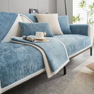 Housse de canap&eacute;, Housse de canap&eacute; en forme de L 1/2/3/4 places, Housse de canap&eacute; Housse de canap&eacute; d'angle Antid&eacute;rapant, Housses de canap&eacute; pour assise, Housse de canap&eacute; universelle, Bleu, 45 x 45 cm (Bettschlange, neuf)